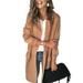 Women Solid Color Coat, Long Sleeve Lapel Fake Pocket Suit Jacket Open Front Blazer