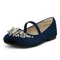 Dream Pairs Kids Girls Mary Jane Shoes Princess Flat Shoes Casual Wedding Shoes Aurora-03 Navy/Suede Size 4T