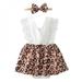 Mjbaby Summer Newborn Baby Romper Cotton One-piece Fashion Leopard Skirt Fake Two Pieces Gift Leopard Bow Headdress