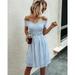 Women's Short Sleeve Midi Dress Stripe Print Smocked Chest Bardot Casual Dress Off Shoulder Dress Elastic Waist Skirt