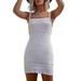AngelBee Knitted Women Slash Neck Bodycon Solid Sling Mini Dress (White S)