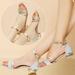 Tuscom Women Party Open Toe Shoes Ladies Mid Heel Sandals Ankle Block Silver Gold Club Outdoor Sandals