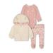 Jessica Simpson Baby Girls Sherpa Jacket, Bodysuit, and Printed Pant, 3 Piece Set