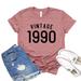 Vintage 1990 Shirt 30Th Birthday Gift Women's Party T-shirt Celebration Shirts Retro B'day Tshirt 90's Tee