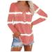 Outtop Womens Tie-Dye Scoop Neck-Henley Shirts Summer Loose Casual Long Sleeve Tops