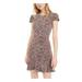 BETSEY JOHNSON Womens Pink Zippered Printed Short Sleeve Jewel Neck Above The Knee Fit + Flare Dress Size 4