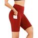 Women High Waist Print Workout Yoga Shorts with Pockets Side Pocket Workout Tummy Control Bike Shorts Running Exercise Spandex Leggings Stretch Cycling Dance Shorts Pants