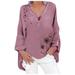 TOYFUNNY Plus Size Women Casual Long Sleeve Floral Print Loose V-Neck Shirt Blouse Top