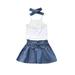 Emmababy Summer Baby Girl Lace White Vest Tops Denim Half-Dress Skirt Bow Headband Suit Outfits Set