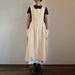 Meterk Vintage Women Cotton Linen Dress Square Neck Solid Loose Long Overalls Dress High Waist Pleated Maxi Sundress Beige/Burgundy/Black