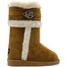 bebe Girlsâ€™ Big Kid Slip On Tall Microsuede Warm Winter Boots with Faux Fur Trim and Medallion Cognac Size 2
