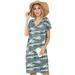 Women's Summer Casual T Shirt Dresses Leopard/Camouflage Printed T Shirt Sundress V Neck Casual Loose Shift Dress Midi Short Sleeve Up Swing Dresses with Pockets, M
