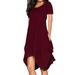 UKAP Women Summer Dress Crew Neck Boyfriend Elegant Party Tunic Top Dress Slim-Fit Shortsleeve Cocktail Midi Dress Wine Red 5XL(US 22-24)