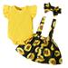 Newborn Baby Girl Sunflower Strap Skirts,Ruffle Sleeveless Top+ Print Skirt Headband 3Pcs Knit