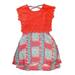 Girls Coral & Aqua Layered Floral & Geometric Chiffon & Lace Baby Summer Dress