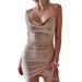 JBEELATE Women Summer V-Neck Slim Ruched Skirt Bodycon Clubwear Mini Dress