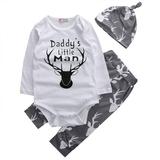 3PCS Set Newborn Infant Kids Baby Boys "Daddy's Little Man" Cotton Outfits T-shirt +Pants Legging+Hat Clothes Set