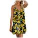 MIARHB Plus Size Skirt Floral Print Women Dress Women Summer Spaghetti Strap Button Down V Neck Sleeveless Casual Mini Dress