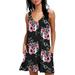 Women Summer T Shirts Dress With Pockets V Neck Beach Dress Boho Floral Printed Loose Tunic Short Mini Dress Rose Black L