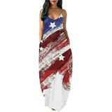 UKAP Women Sleeve Sundress Casual American Flag Printing Loose Fashion Dresses Ladies Sexy U Neck Sling Dress