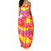 Besufy Sling Dress Tie-dye Sleeveless Polyester Fiber Backless V-neck Women Summer Strap Dress