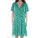 MAISON JULES Womens Green Patterned V Neck Below The Knee Shift Dress Size 2