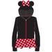 Disney Youth Girls Minnie Ears Dress Up Zipper Hoodie, Black Red L