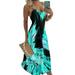 LAPA Women's Summer Casual Ink-Splashing Printed Bohemian Spaghetti Strap Floral Long Maxi Dress Plus Size Sundresses