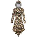 Women Irregular Halloween Dresses Oversized Vintage Pumpkin Hooded Dress Swing Long Sleeve Casual High Waist Dress Pullover Tunic Dress for Ladies Juniors Girls