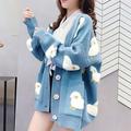 Women Oversized Knitting Cardigan Coat Cute Sheep Buttons Front with Pocket Loose Sweater Casual Jackets