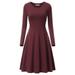 Follure Fashion Womens O-Neck Pure Color Long Sleeve Casual A-line Cotton Mini Dress