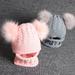 Besufy Adult Children Winter Braid Knitted Beanie Cap Double Pompom Warm Neck Hat Scarf Set Pink