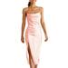 Women Fashion Dress Elegant Spaghetti Strap Midi Dress Solid Color Cami Dress Ladies Soft Satin Dress