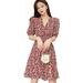 CottonCandy Summer ladies floral V-neck fashion temperament waist short-sleeved dress, floral print fashion and elegant A-line puff sleeve dress, beach casual party dress