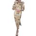 Womens Leopard Puff Long Sleeve Maxi Dress Casual Party Prom Dresses