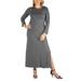 24/7 Comfort Apparel Women's Plus Size Long Sleeve Side Slit Fitted Black Maxi Dress