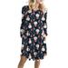 Xmas Christmas Santa Claus Print Dress for Women Crew Neck Long Sleeve Shift Dress with Pockets Casual Party Pleated A Line Dresses Plus Size