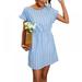 Women's Plus Size Cute Striped Ruffled Sleeve High Waist Smock Short Dress