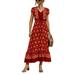 Womens Short Sleeve Boho Long Dress Floral Print Maxi Sundress Summer Casual Dress