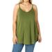 Women & Plus Front and Back Reversible Spaghetti Strap Flowy Cami Tank Tops (Dusty Green, 1X)