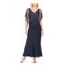 JKARA Womens Navy Beaded Sequined 3/4 Sleeve V Neck Maxi Formal Dress Size 8