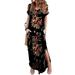 Womens Summer Boho Floral Casual Long Dress Split V Neck Maxi Sundress With Pockets
