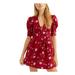FREE PEOPLE Womens Red Floral Short Sleeve V Neck Mini Fit + Flare Dress Size L
