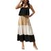 Avamo Summer Color Block Long Dress for Women Casual Baggy Maxi Dress Ladies Off Shoulder Beach Sundress