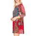 Women's 3/4 Sleeve Damask Floral Printed Dress Bohemian Swing Casual Midi Dress