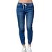 Women's Casual Denim Pants Drawstring Drawstring Elastic Waist Trousers Jeans Plus Size