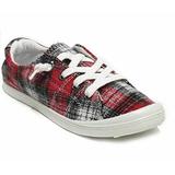 FOREVER LINK Women's Comfort-01 Slip On Round Tow Flat Sneaker Shoes, Red Plaid, Women's 10.0