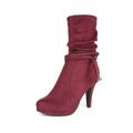 DREAM PAIRS Women's Fashion Suede Mid Calf Winter Warm Faux Fur Lined Kitten Heel Boots VIVI BURGUNDY Size 6