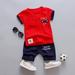 T Shirts Pants Set for Boy Short Sleeve Round Collar Cute Cartoon Prints Tee Shorts Trousers Sets Soft Infant Toddler Kids Children Summer Outfits Red L/100/10