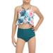 Nituyy Ruffled Parent-Child Swimwear, Back Lacing Flower Print/Solid Color Bathing Suit